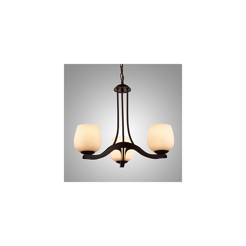 Iron Painting Chandelier with Glass Shade Classic Lighting Lamp 3 Heads