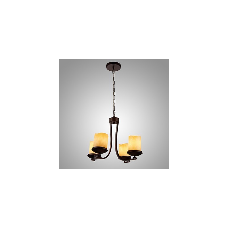 Iron Painting Chandelier with Glass Shade Classic Candle Lighting Lamp 4 Heads