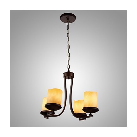 Iron Painting Chandelier with Glass Shade Classic Candle Lighting Lamp 4 Heads