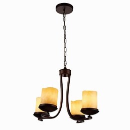 Iron Painting Chandelier with Glass Shade Classic Candle Lighting Lamp 4 Heads