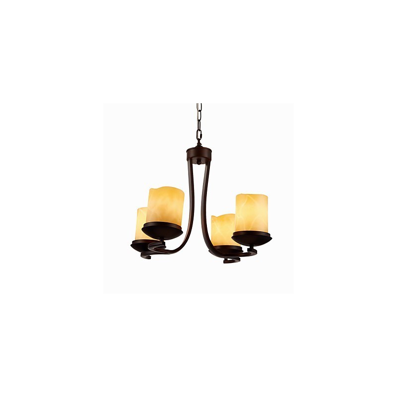 Iron Painting Chandelier with Glass Shade Classic Candle Lighting Lamp 4 Heads