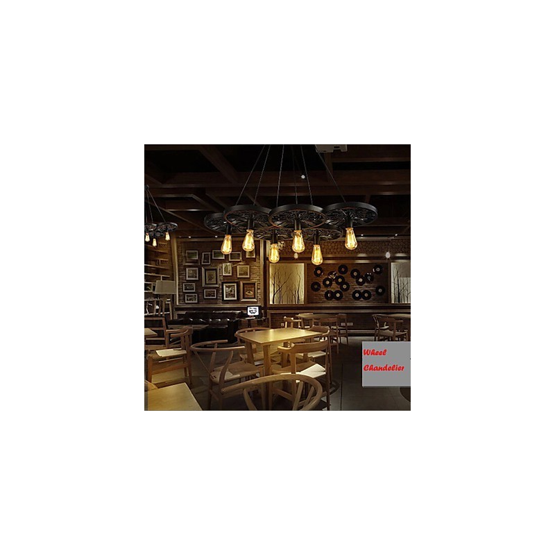 Loft Pendant Light Wheel Chandelier Rustic Vintage Retro Country Dining Metal+Painting