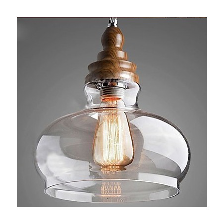 Vintage Style Wooden Crystal Pendant Light (Dia 24cm)