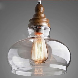 Vintage Style Wooden Crystal Pendant Light (Dia 24cm)