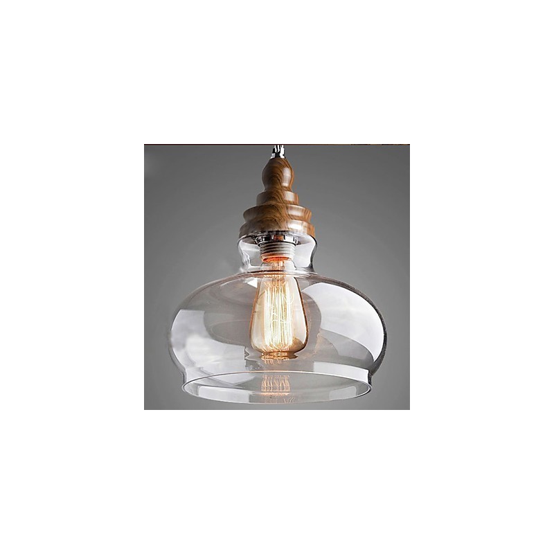 Vintage Style Wooden Crystal Pendant Light (Dia 24cm)