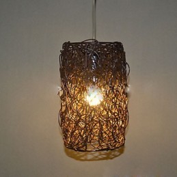 Modern Rural Cany Art Woven Rattan Single Head Droplight Lamp