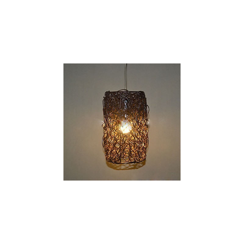 Modern Rural Cany Art Woven Rattan Single Head Droplight Lamp